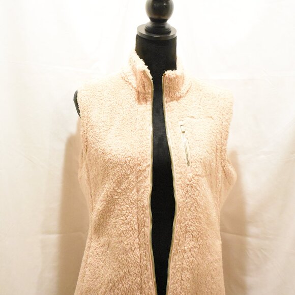 Calvin Klein Plush Zipper Vest, Peach, Women's, Medium - Picture 2 of 8
